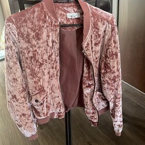 Crushed salmon color pink velvet zipper jacket juniors medium